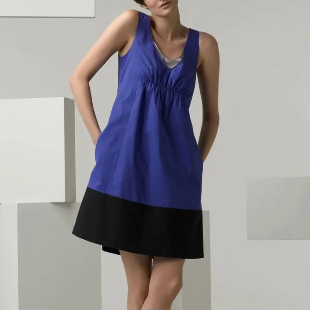 Vince Azure Blue Black Color Block Summer Sun Dress Small